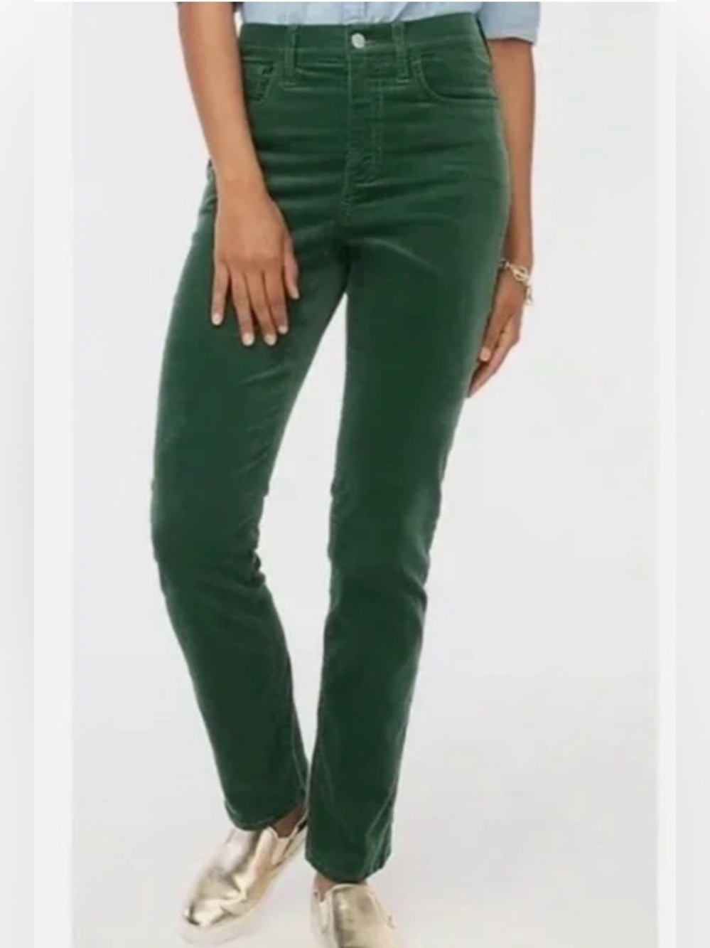 NWT J. Crew Women's Corduroy Full-length Essential Straight Pant Green, Size 27